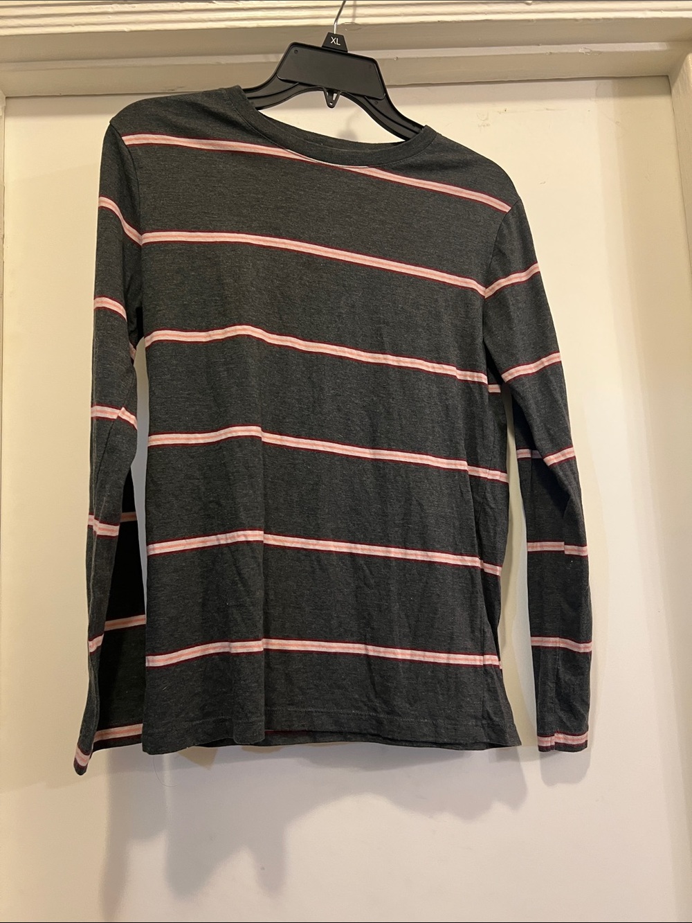 Old Navy Charcoal Top with Pink and Red Stripes